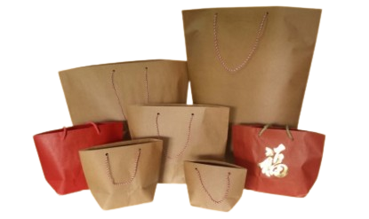 Traditional Style Brown Kraft Paper Bags with Red/White Twisted Cotton String Handles